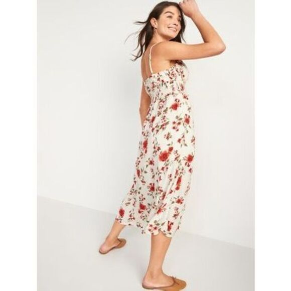 NWT Old Navy Roses Sleeveless Fit Flare Smocked Midi Cami Dress Size XXL 763362 - Picture 1 of 12